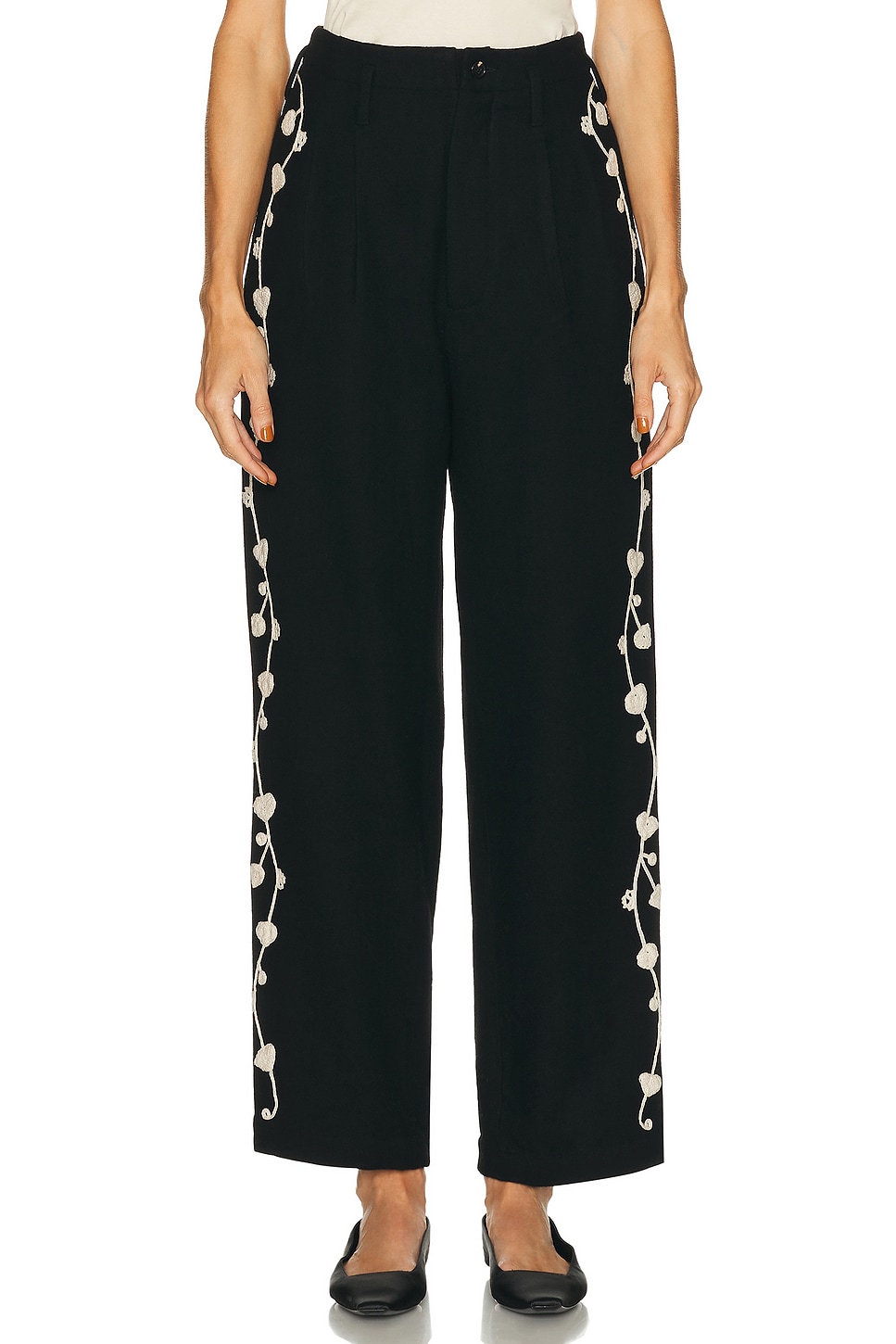Bode Snowdrop Applique Murray Trouser In Black