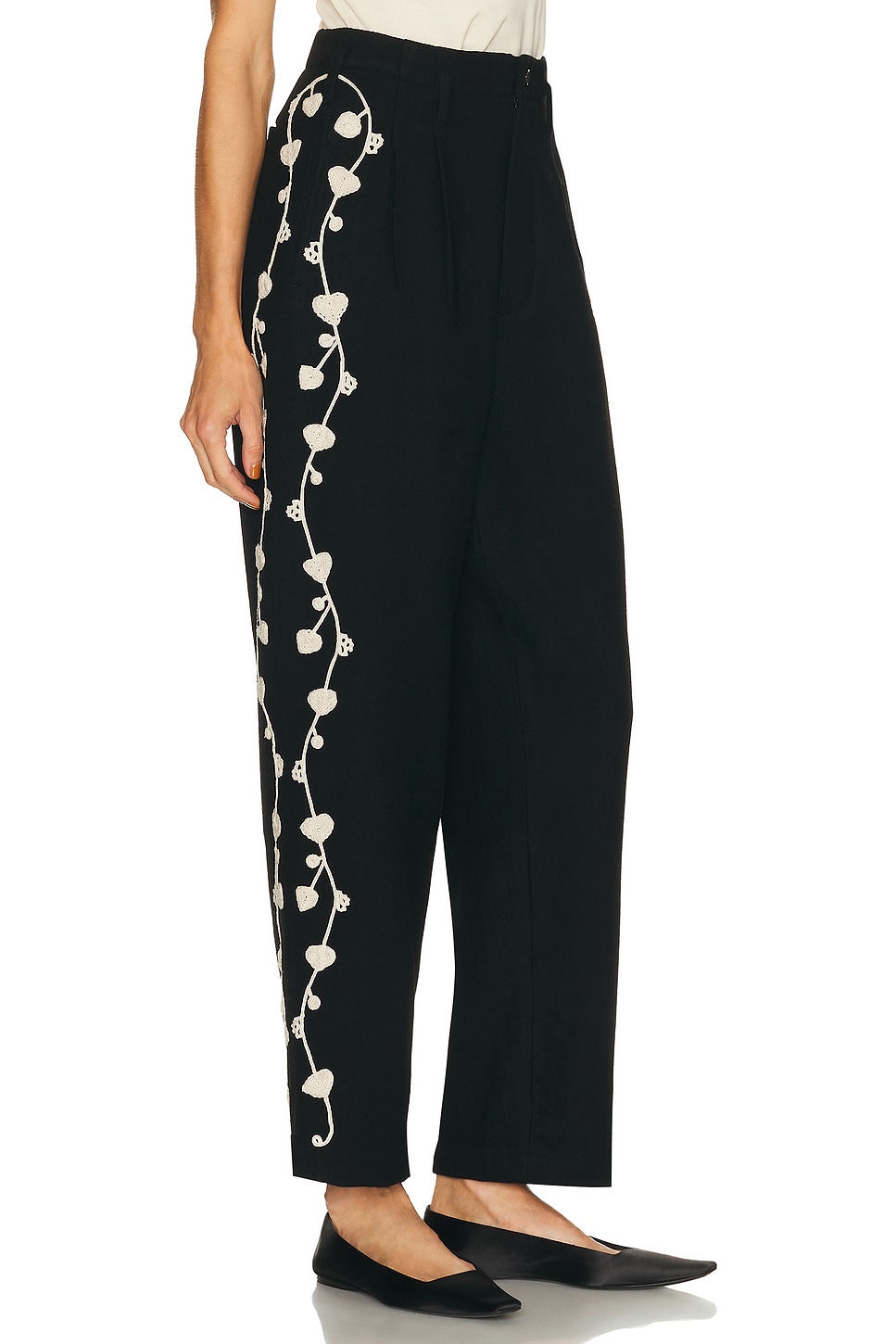 Bode Snowdrop Applique Murray Trouser In Black