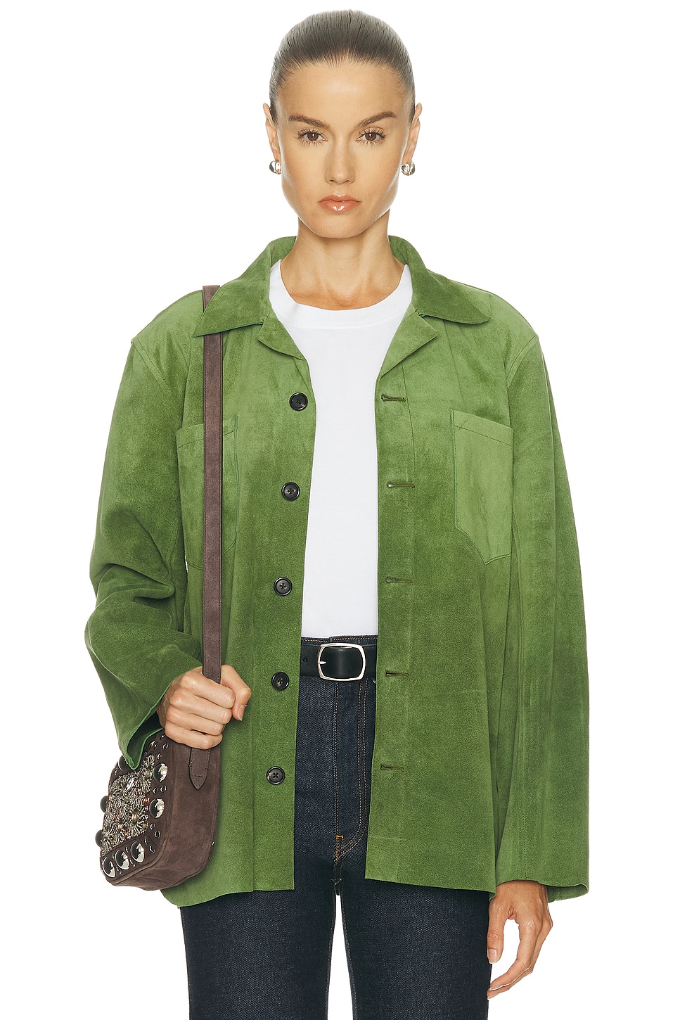Image 1 of BODE Suede Overshirt in Green