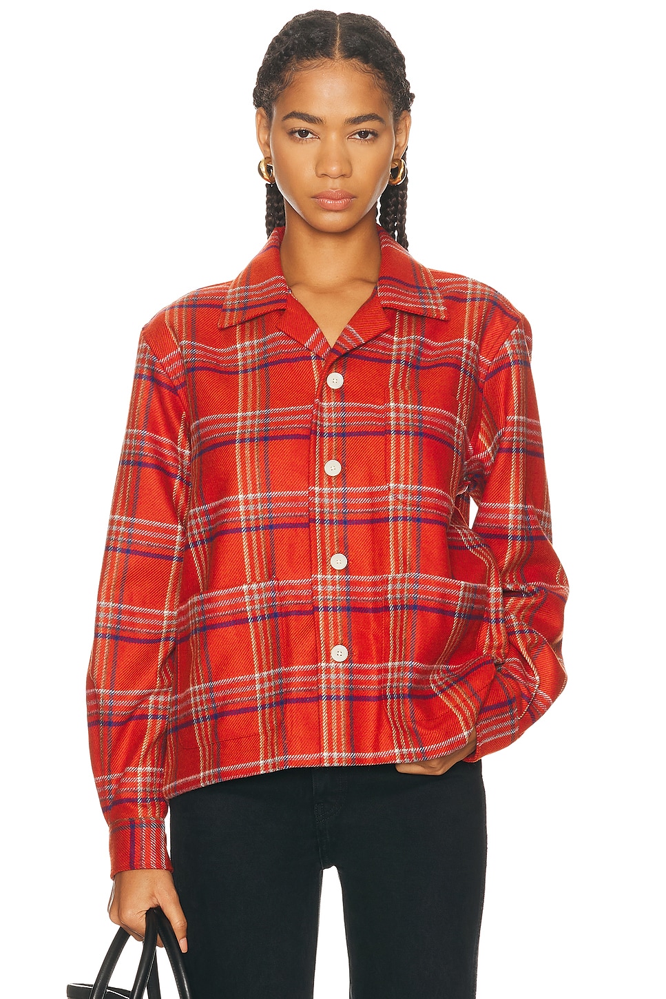Image 1 of BODE Gable Plaid Overshirt in Red Navy