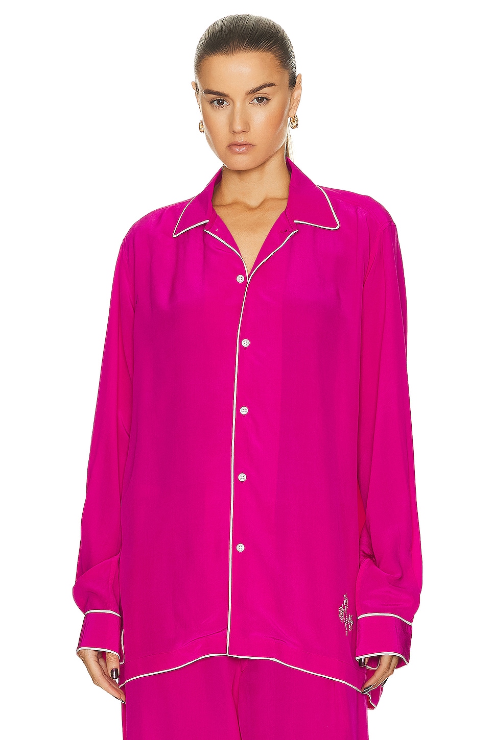 Image 1 of BODE Shadow Jasmine Long Sleeve Shirt in Fuchsia