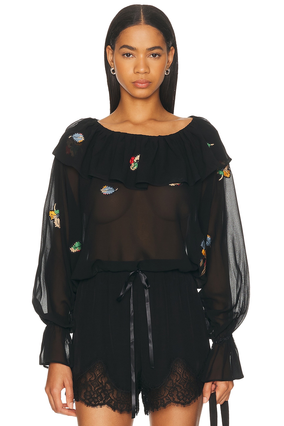 Bode Flower Toss Blouse In Black
