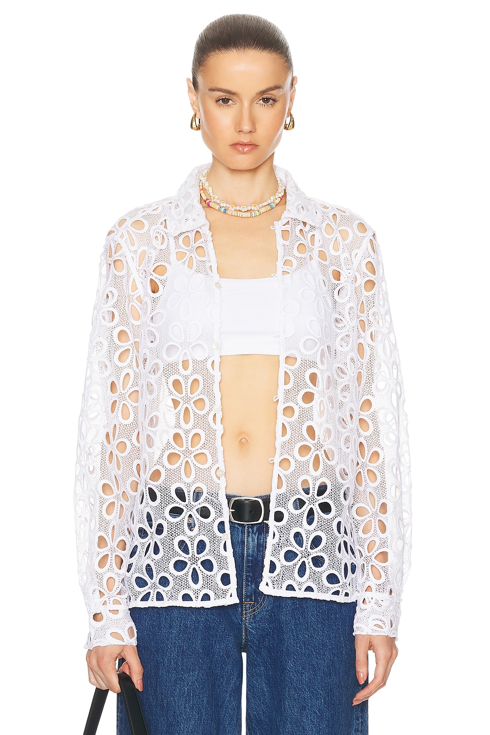 Image 1 of BODE Primrose Lace Long Sleeve Shirt in Natural