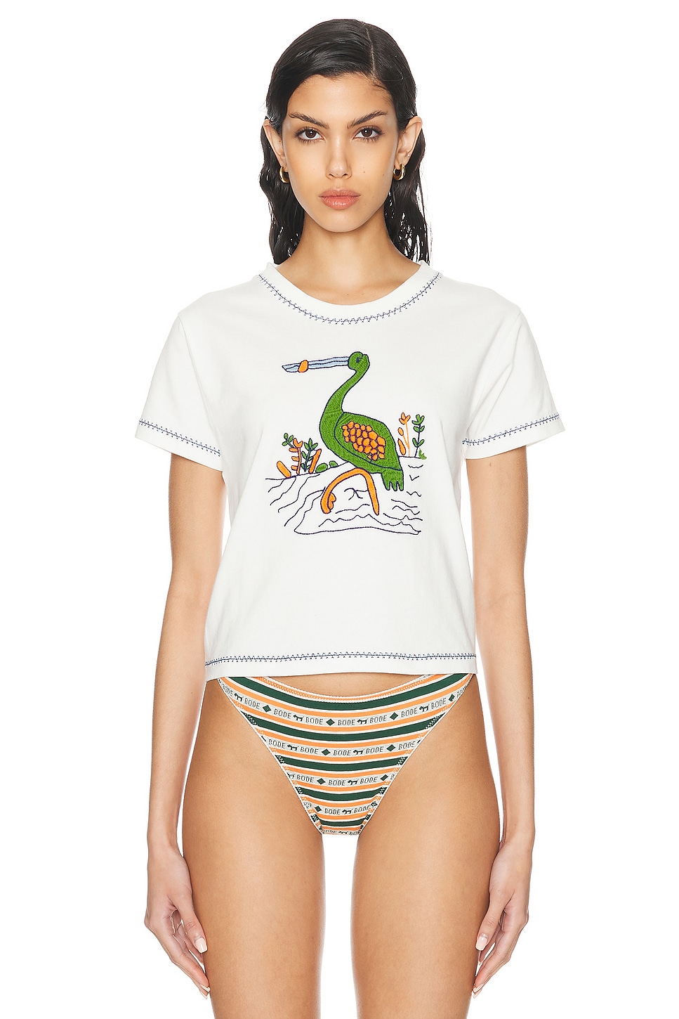Image 1 of BODE Embroidered Heron Tee in Cream