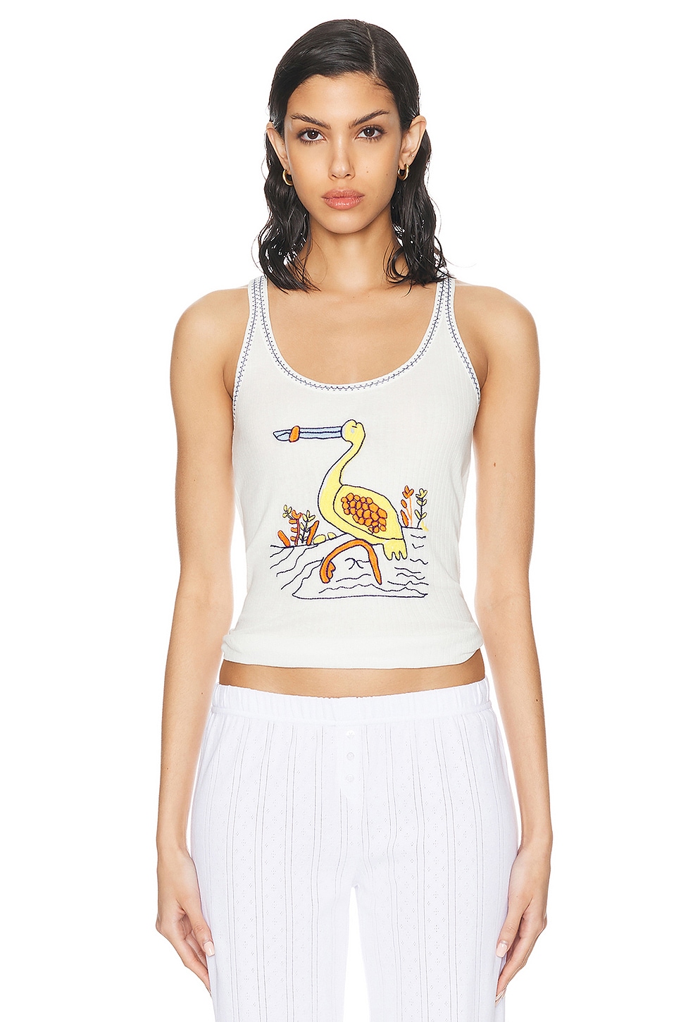 Image 1 of BODE Embroidered Heron Tank in Cream