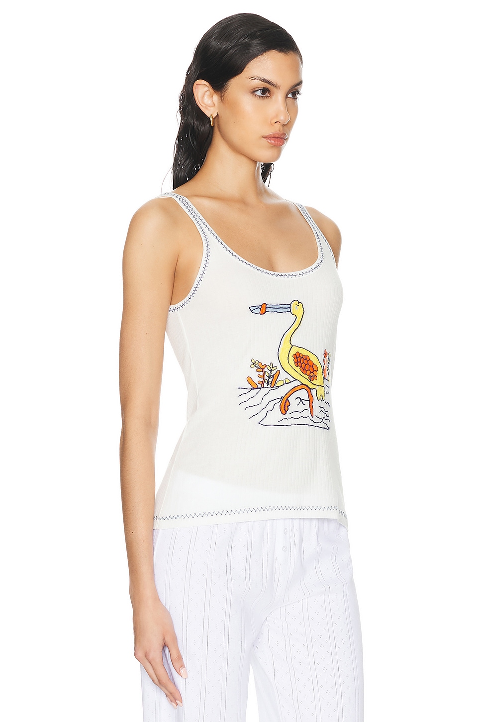 Shop Bode Embroidered Heron Tank In Cream