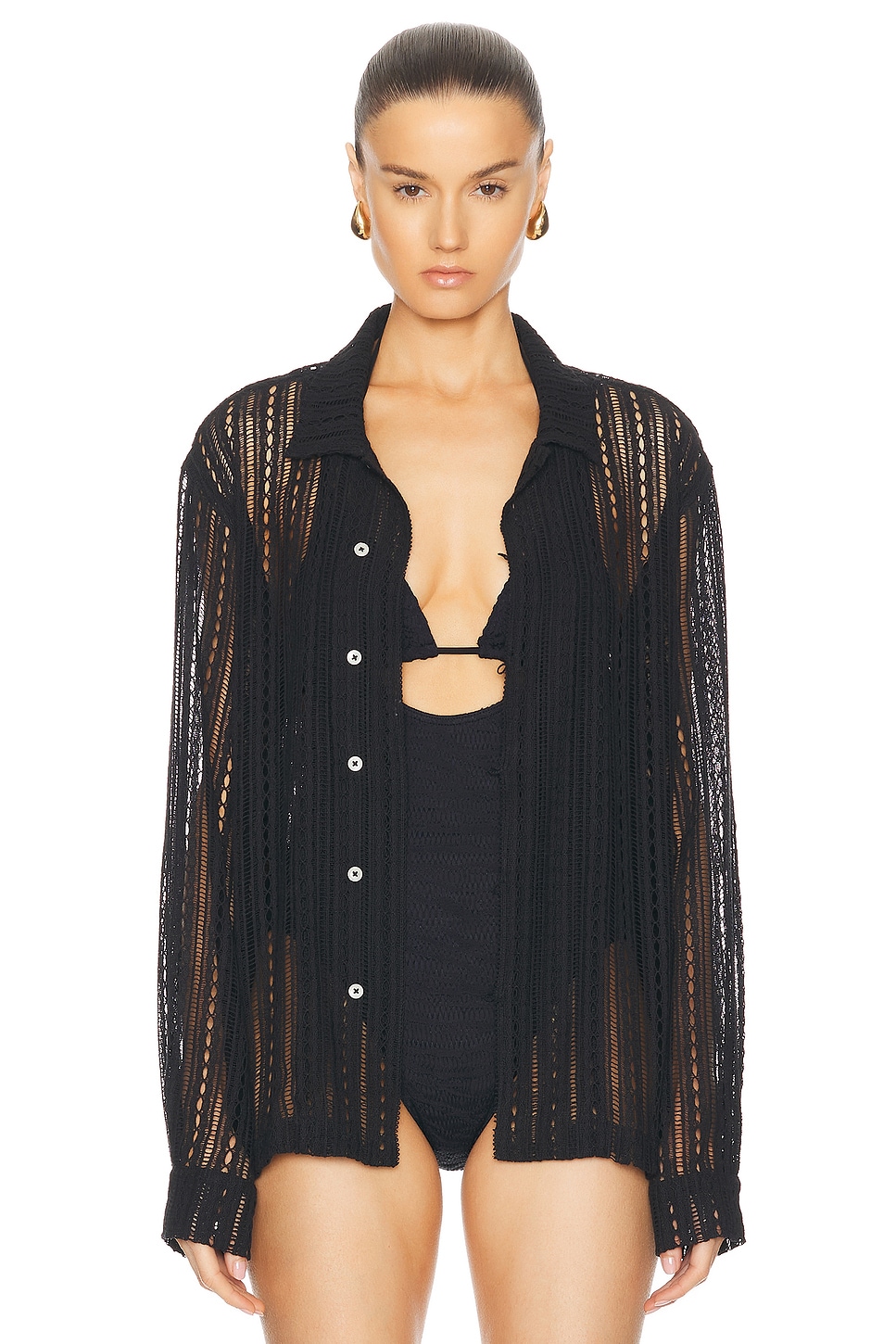 Image 1 of BODE Meandering Lace Long Sleeve Shirt in Black