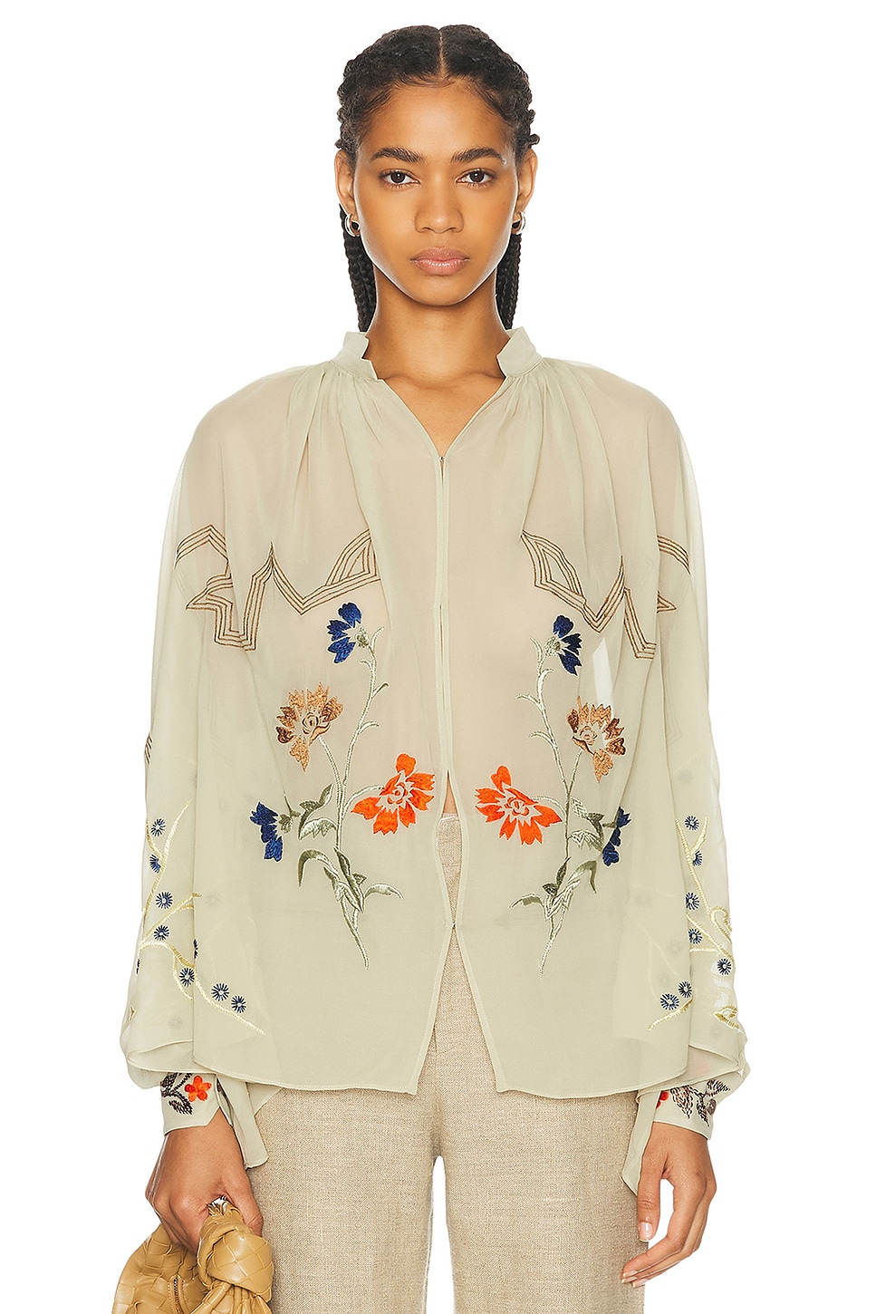 Embroidered Flower Study Shirt in Cream