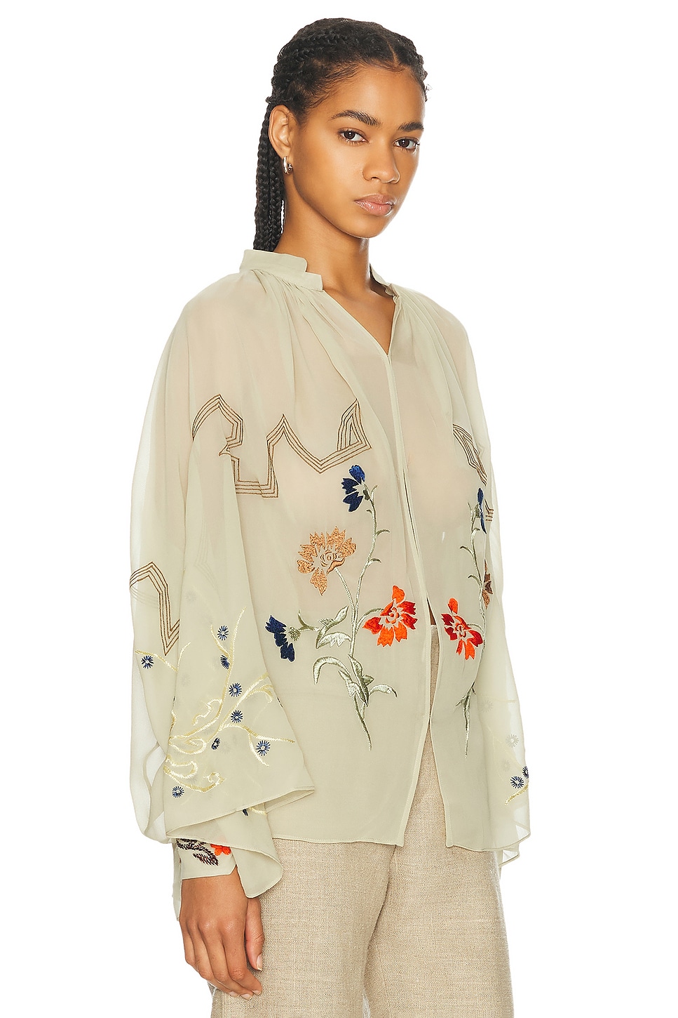 Shop Bode Embroidered Flower Study Shirt In Ecru Multi