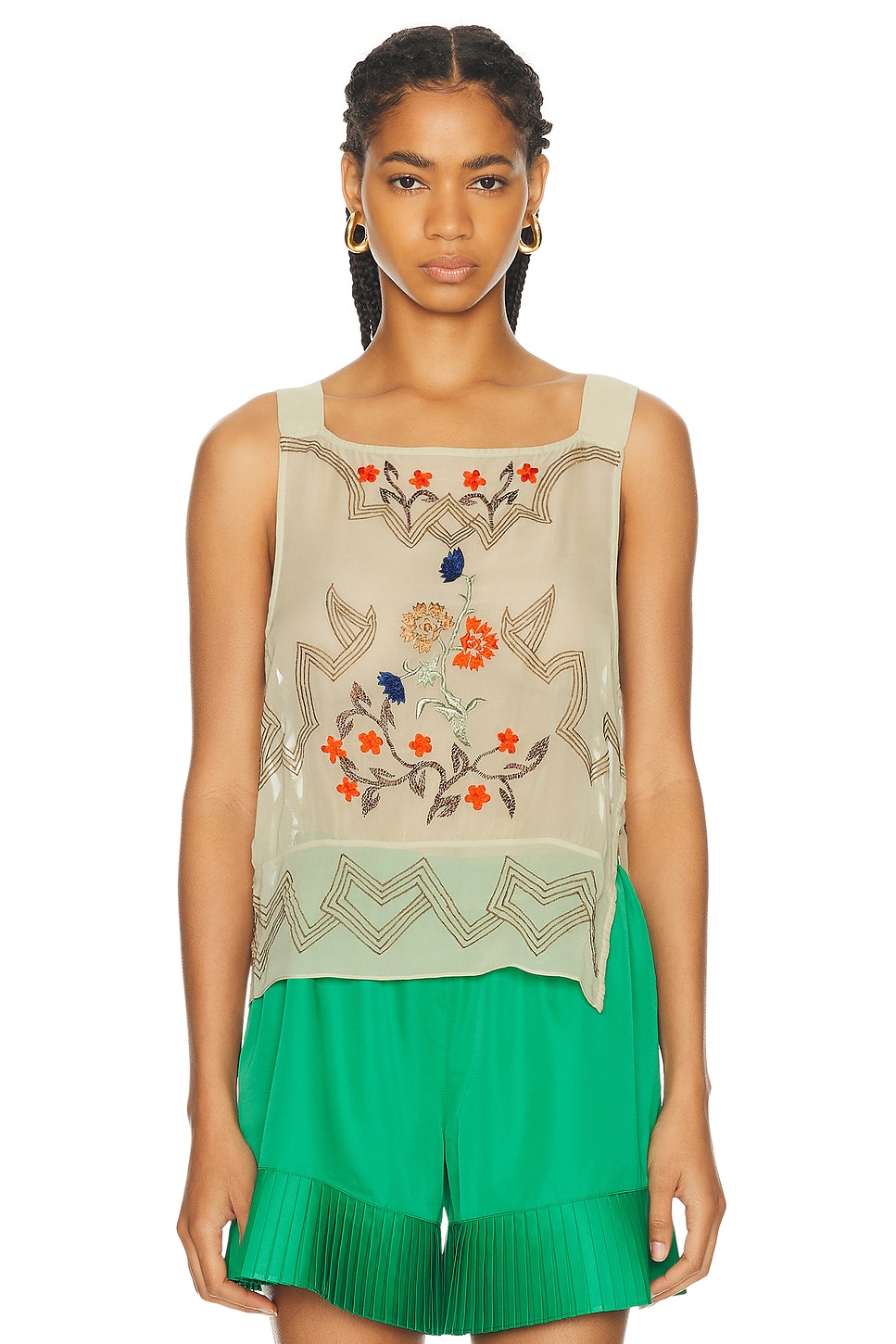 Image 1 of BODE Embroidered Flower Study Top in Cream Multi