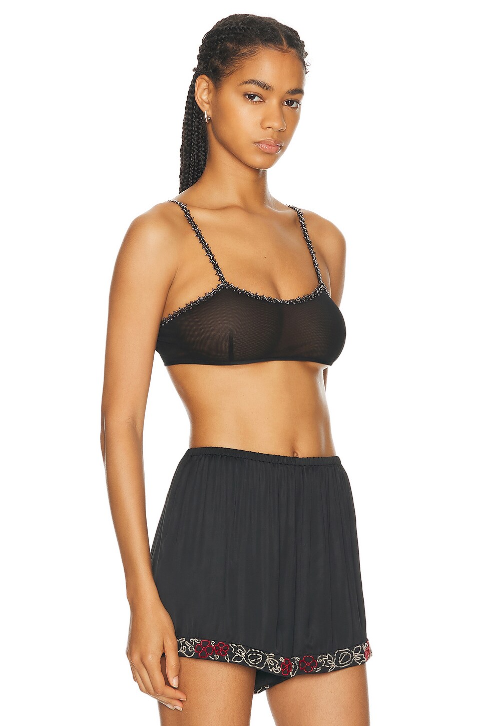 Shop Bode Deco Beaded Jannie Bra Top In Black