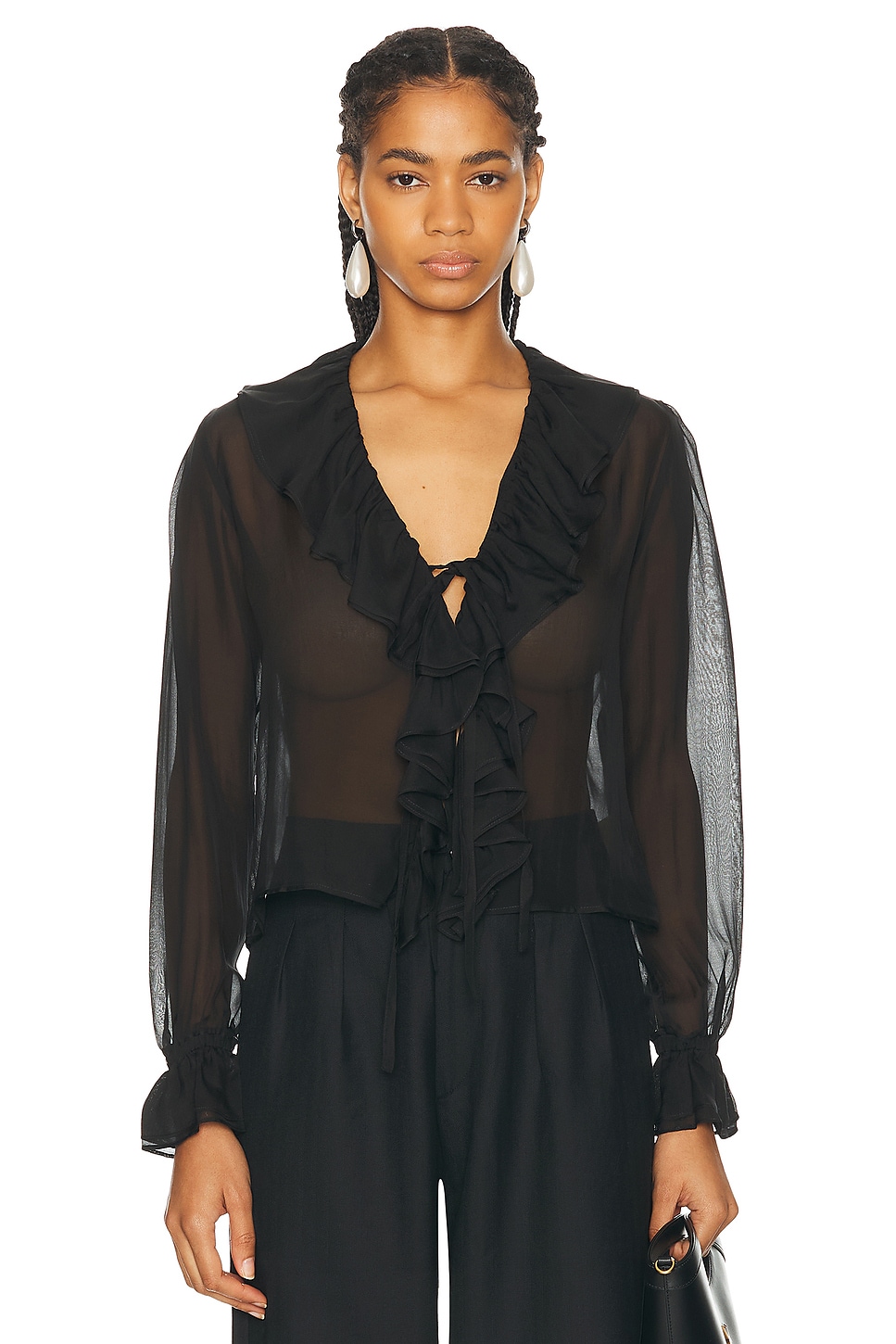 Image 1 of BODE Flounce Blouse in Black