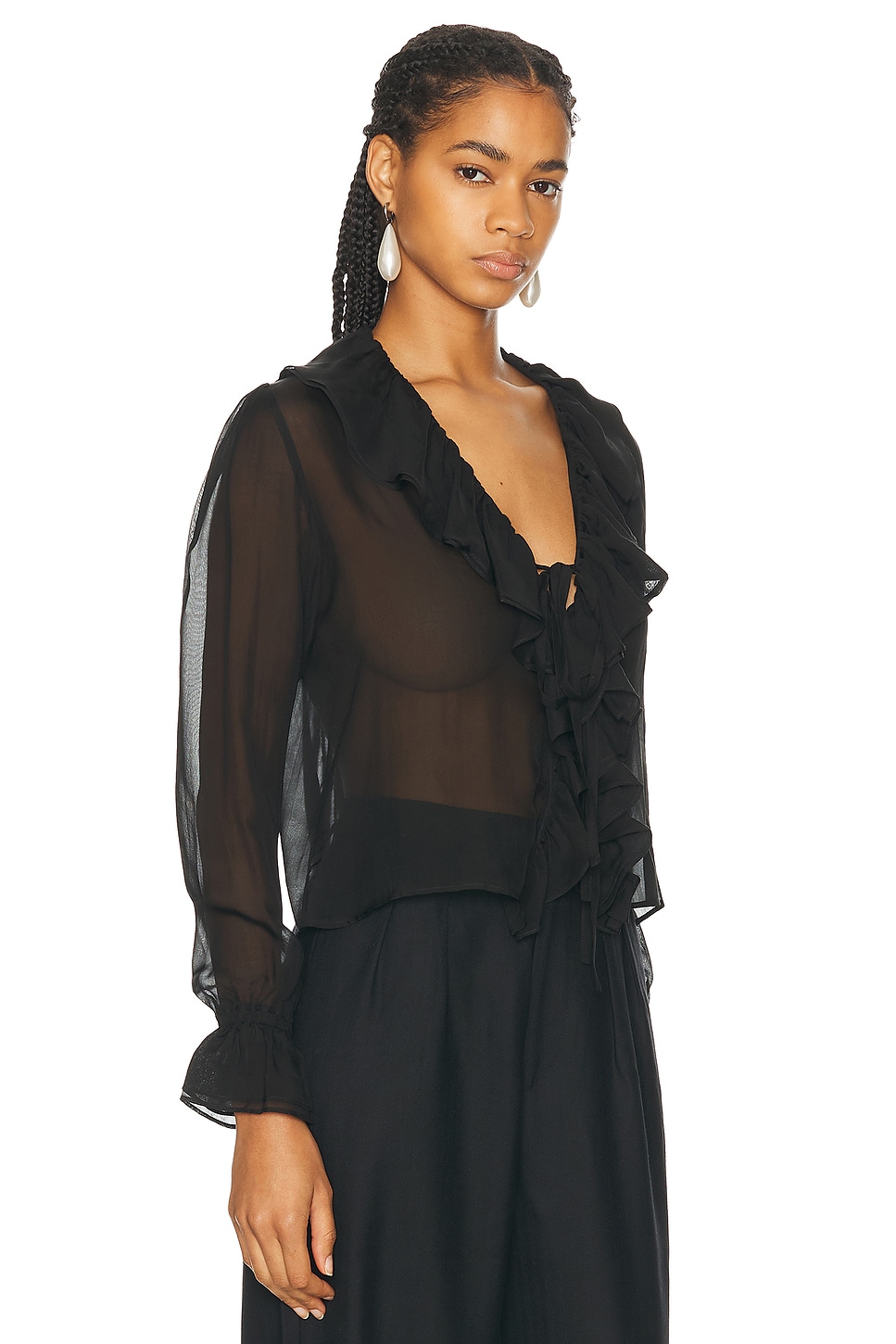 Shop Bode Flounce Blouse In Black