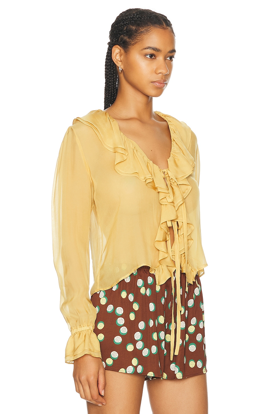 Shop Bode Flounce Blouse In Ocre