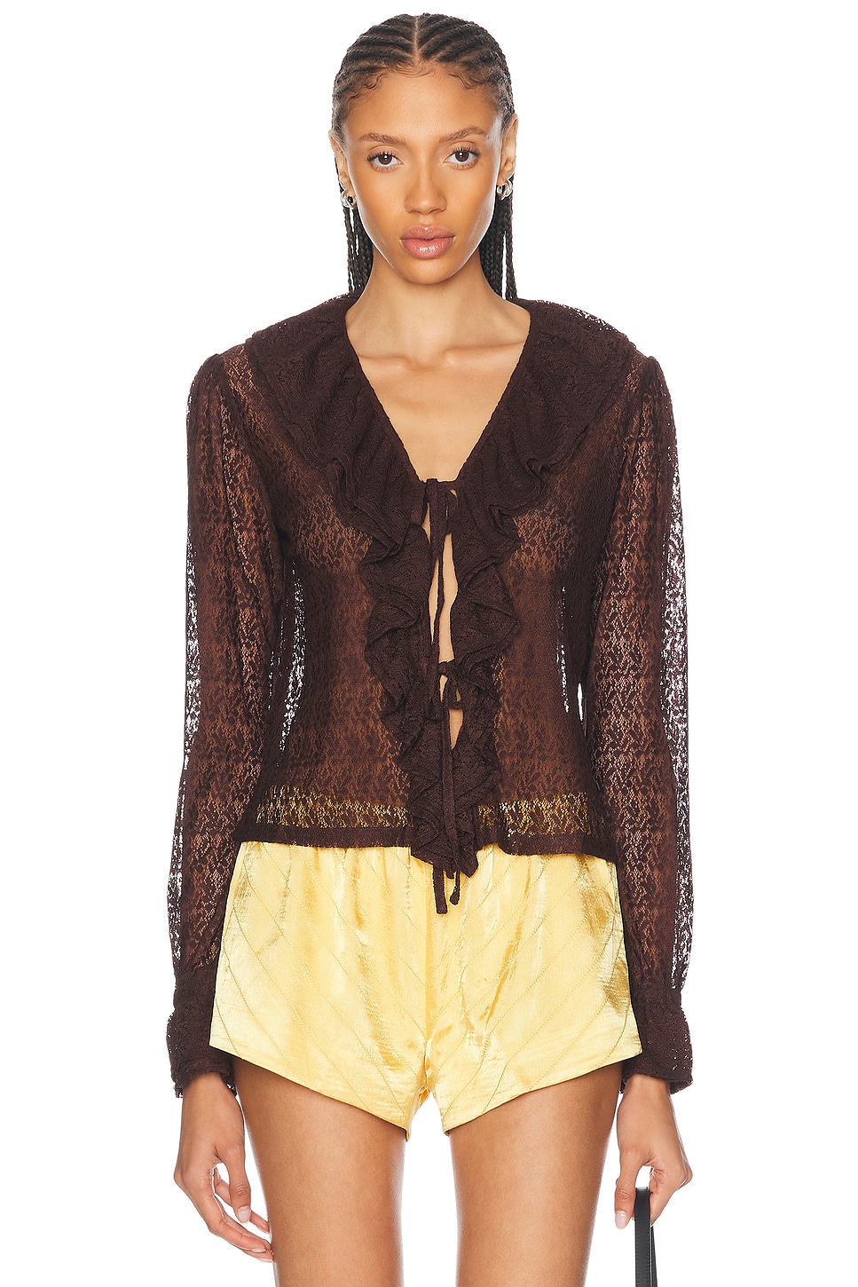 Image 1 of BODE Lace Flounce Blouse in Brown Black