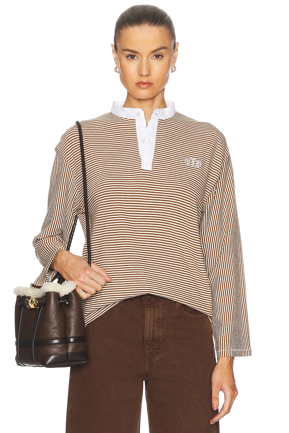 Newton Stripe Polo in Brown