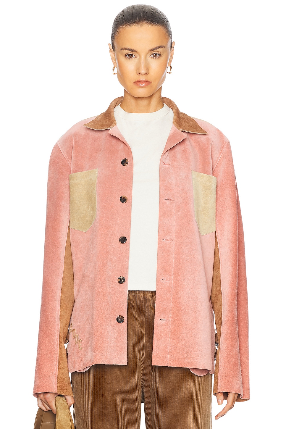 Image 1 of BODE Buckled Multi Suede Work Shirt in Pink Multi