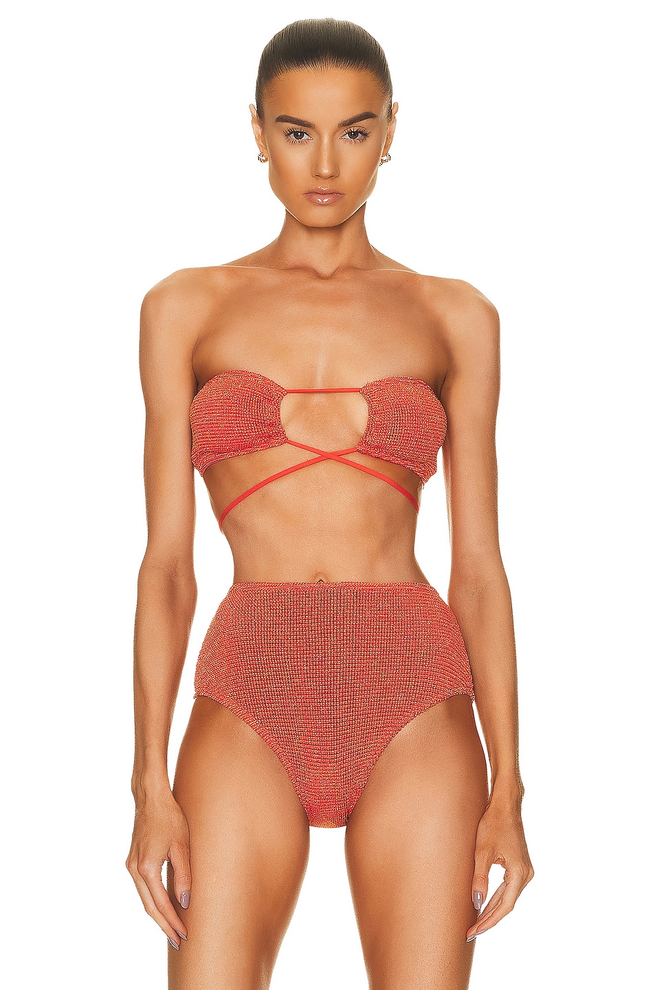 Image 1 of Bond Eye Margarita Bandeau Bikini Top in Coral Lurex