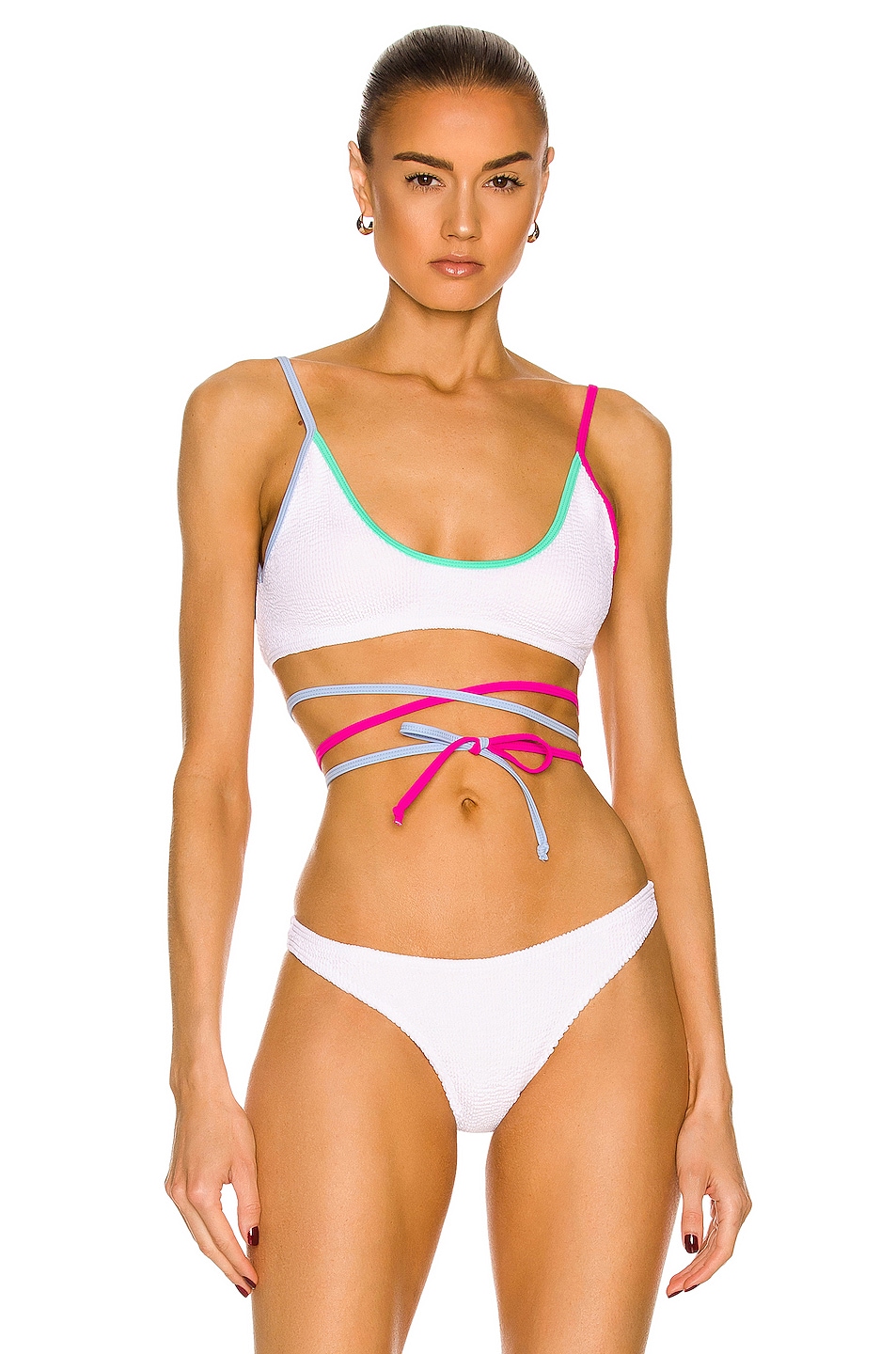 Image 1 of Bond Eye Vale Crop Eco Bikini Top in White & Multi