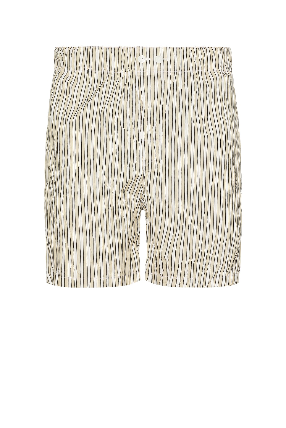 Image 1 of Bottega Veneta Crushed Tech Cotton Stripe Shorts in Beige, White, & Black