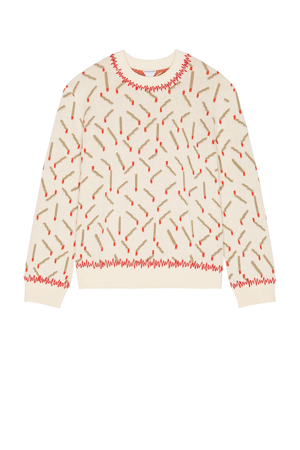 Image 1 of Bottega Veneta Cotton Jacquard Matches Sweater in String, Chalk, & Tomato