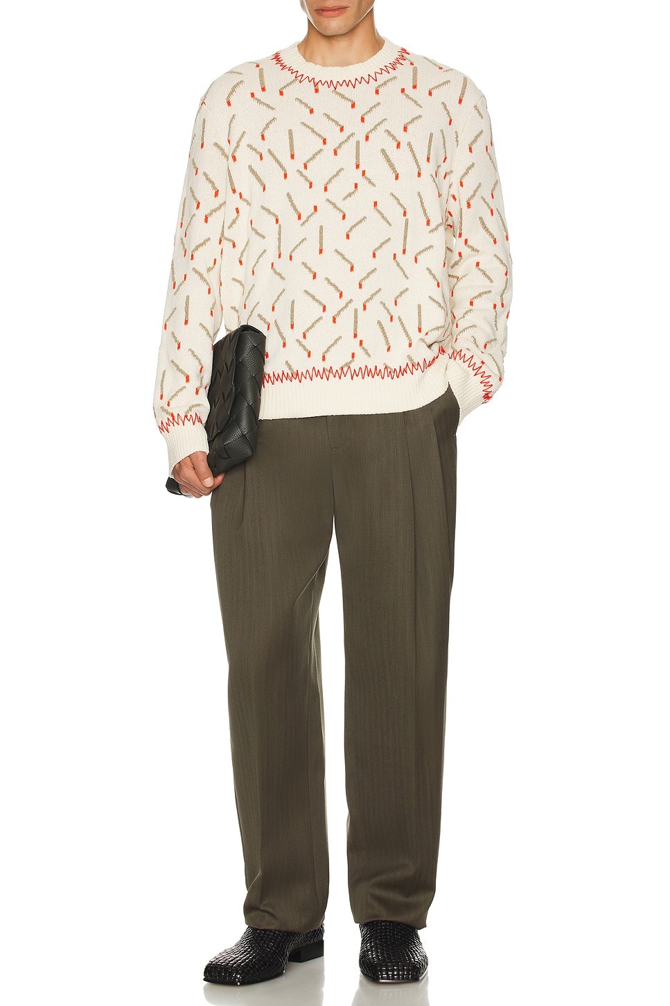 Image 1 of Bottega Veneta Cotton Jacquard Matches Sweater in String, Chalk, & Tomato