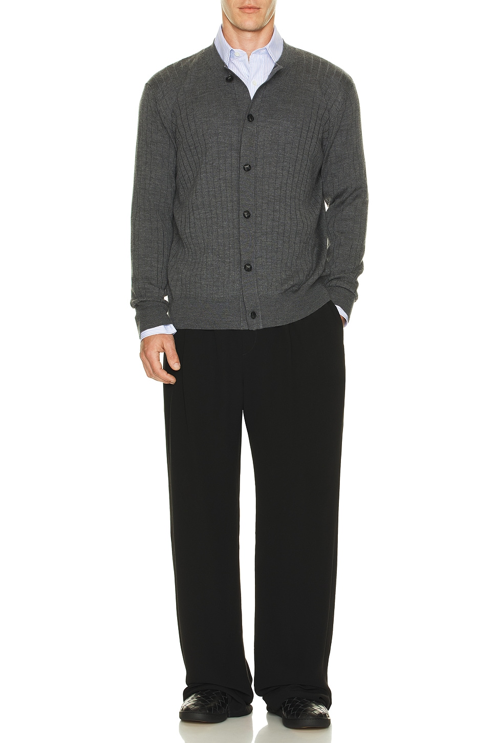 Image 1 of Bottega Veneta Wool Rib Cardigan in Anthracite