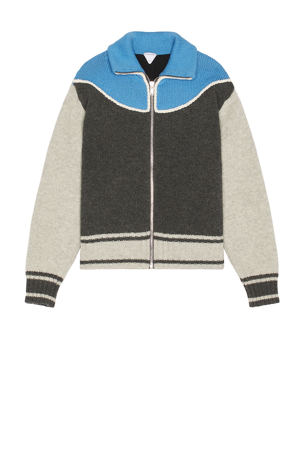 Image 1 of Bottega Veneta Heavy Weight Wool Tracksuit Knit Zipped Jacket in Anthracite & Admiral