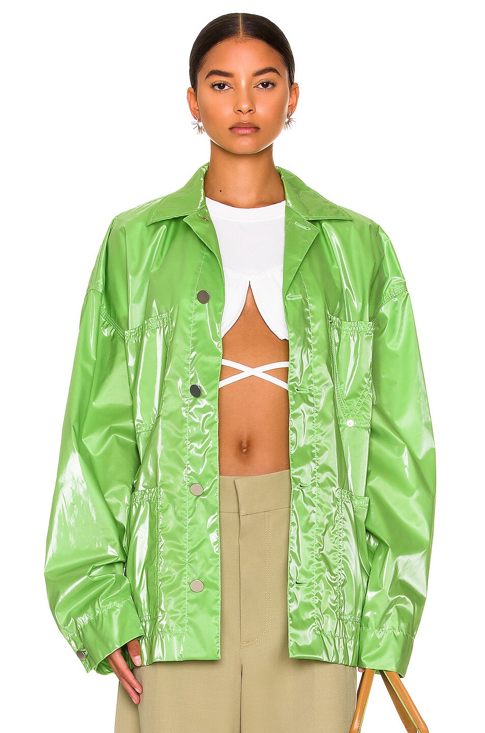 Image 1 of Bottega Veneta Glossy Nylon Workwear Jacket in Acid Green