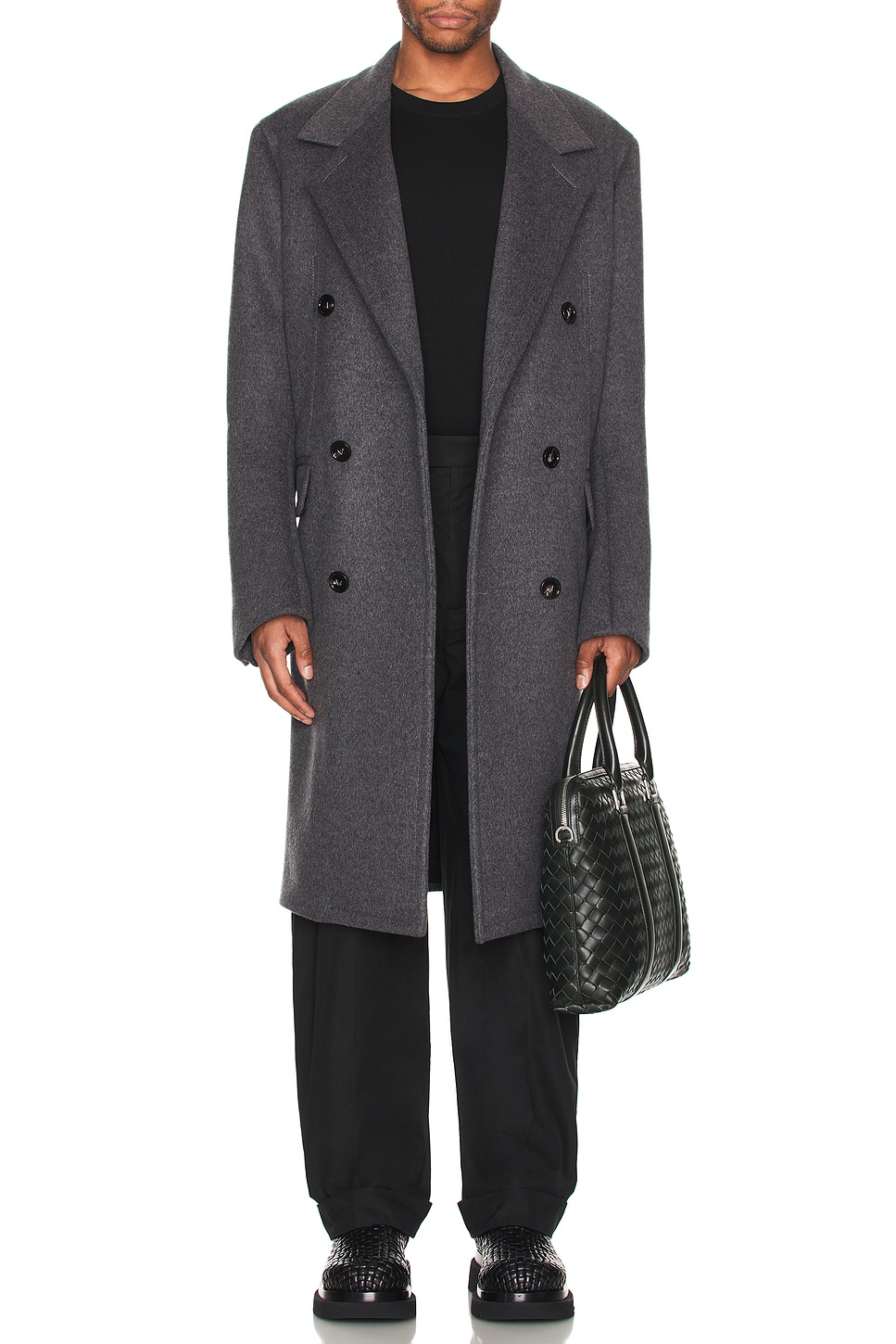 Image 1 of Bottega Veneta Curved Sleeves Long Coat in Grey Melange