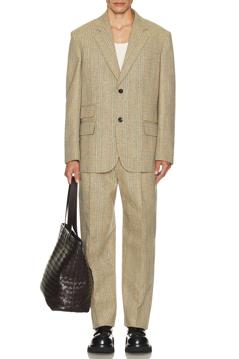 Image 1 of Bottega Veneta Distorted Prince Of Wales Jacket in Beige, Yellow, & Blue