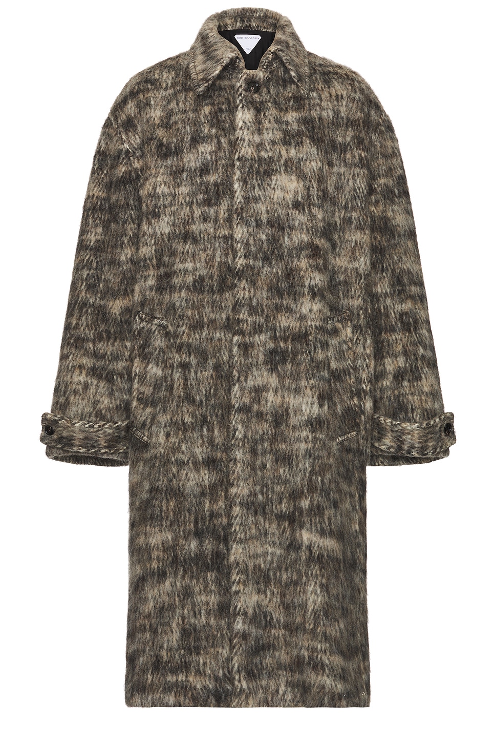 Image 1 of Bottega Veneta Brushed Melange Wool Belted Coat in Beige, White, & Black