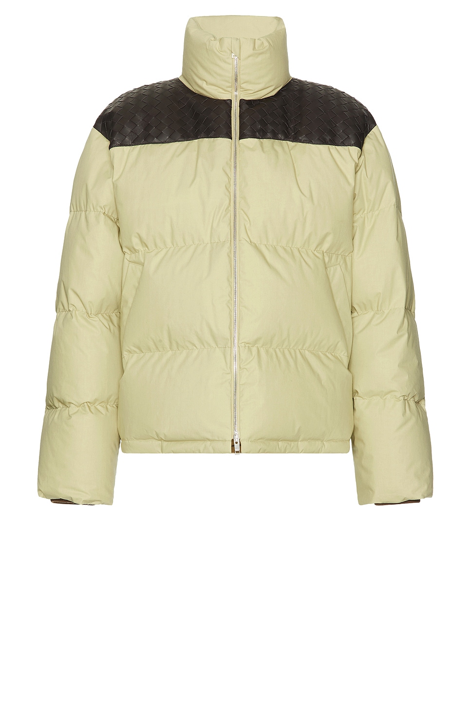 Image 1 of Bottega Veneta Intrecciato Shoulder Accent Puffer Jacket in Travertine