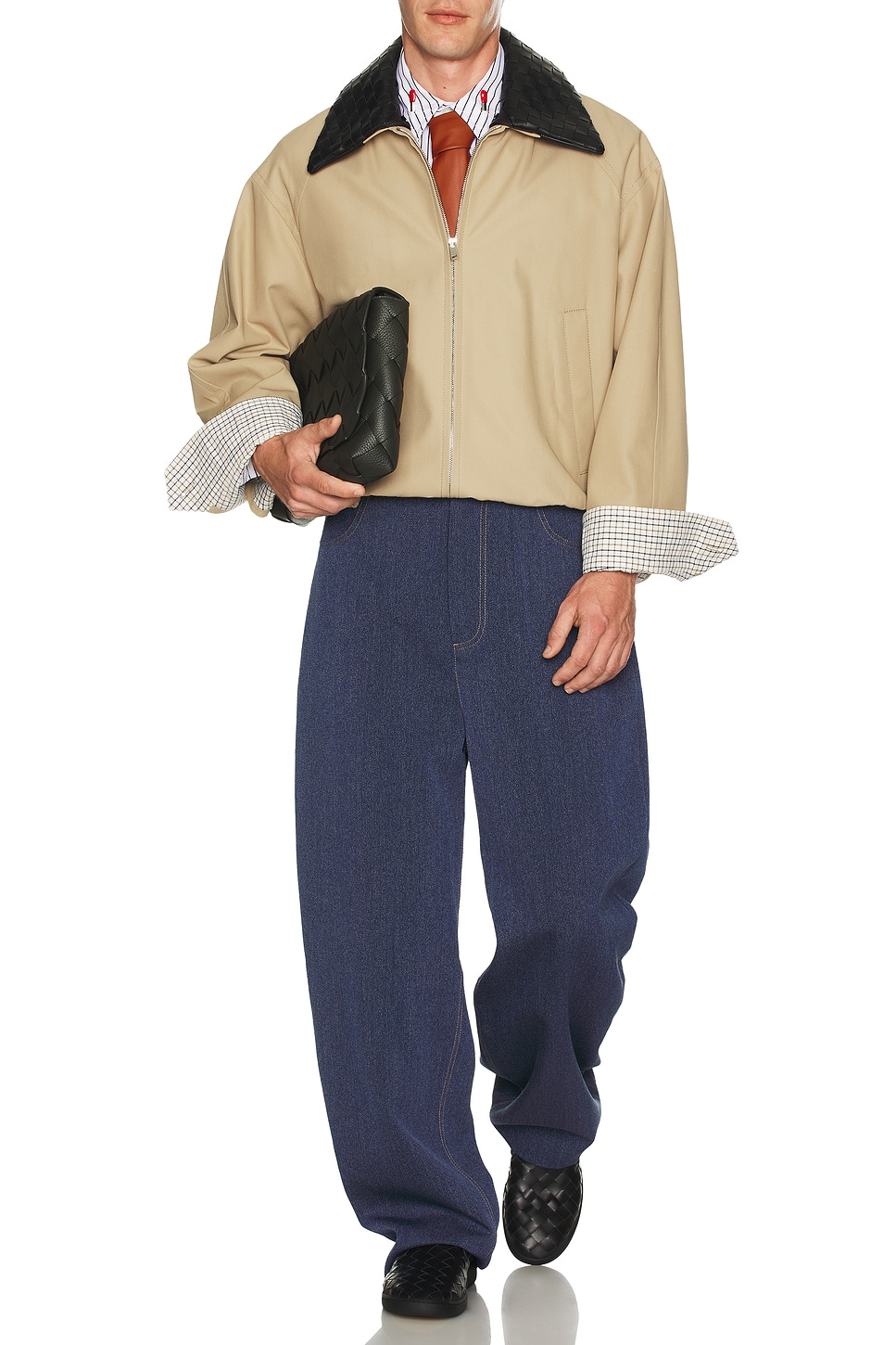 Image 1 of Bottega Veneta Fluid Cotton Twill Intrecciato Collar Blouson in Beige