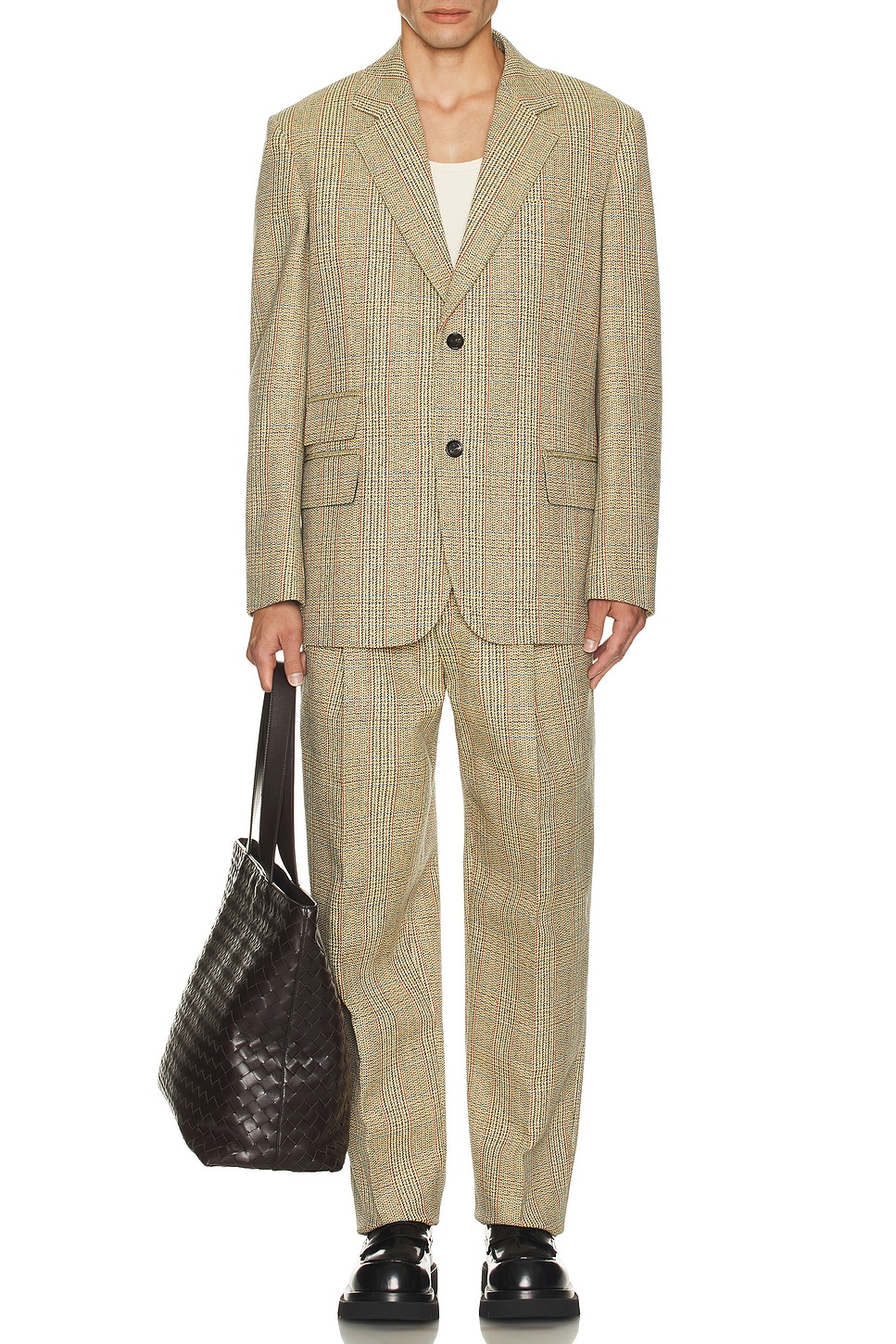 Image 1 of Bottega Veneta Distorted Prince Of Wales Trousers in Beige, Yellow, & Blue