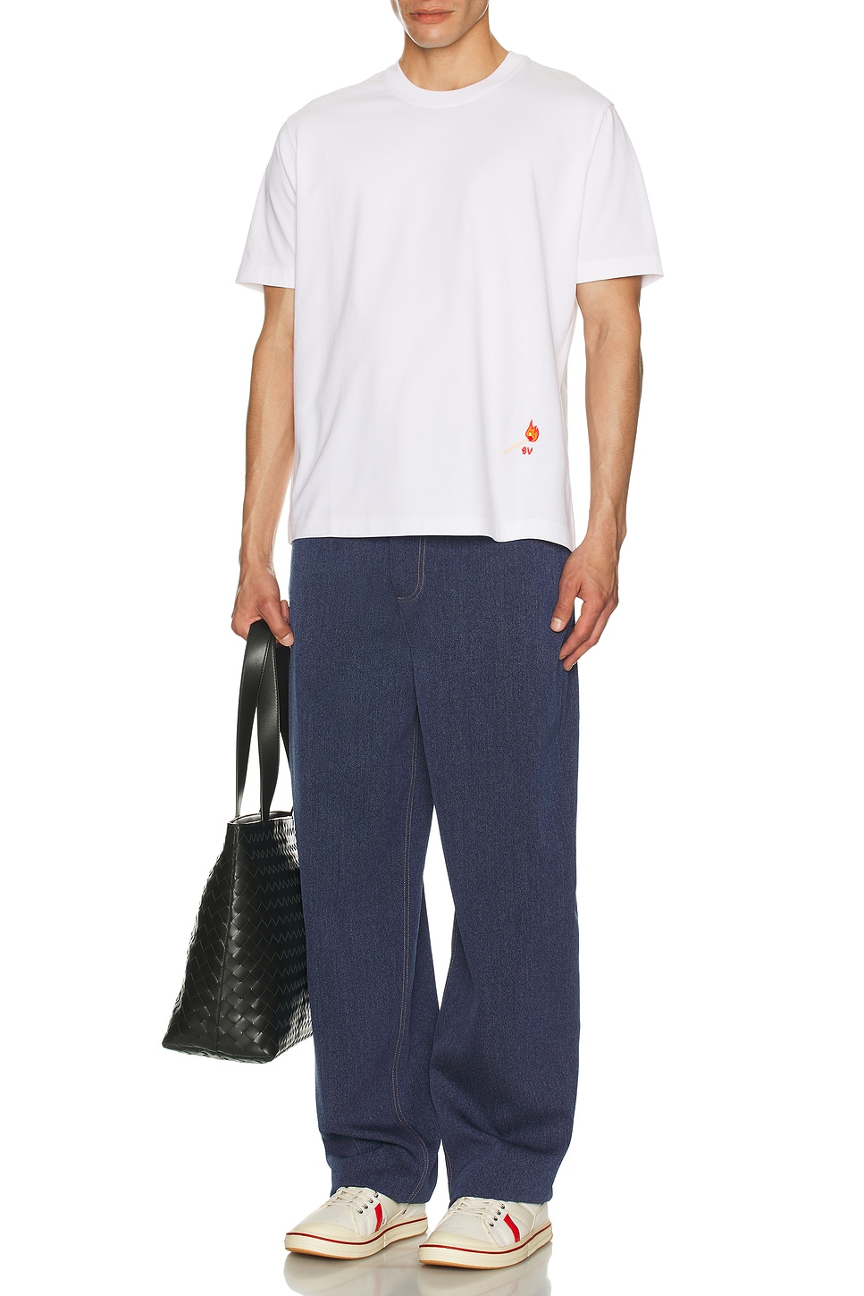 Image 1 of Bottega Veneta Melange Wool Cotton Drill Straight Trousers in Indigo
