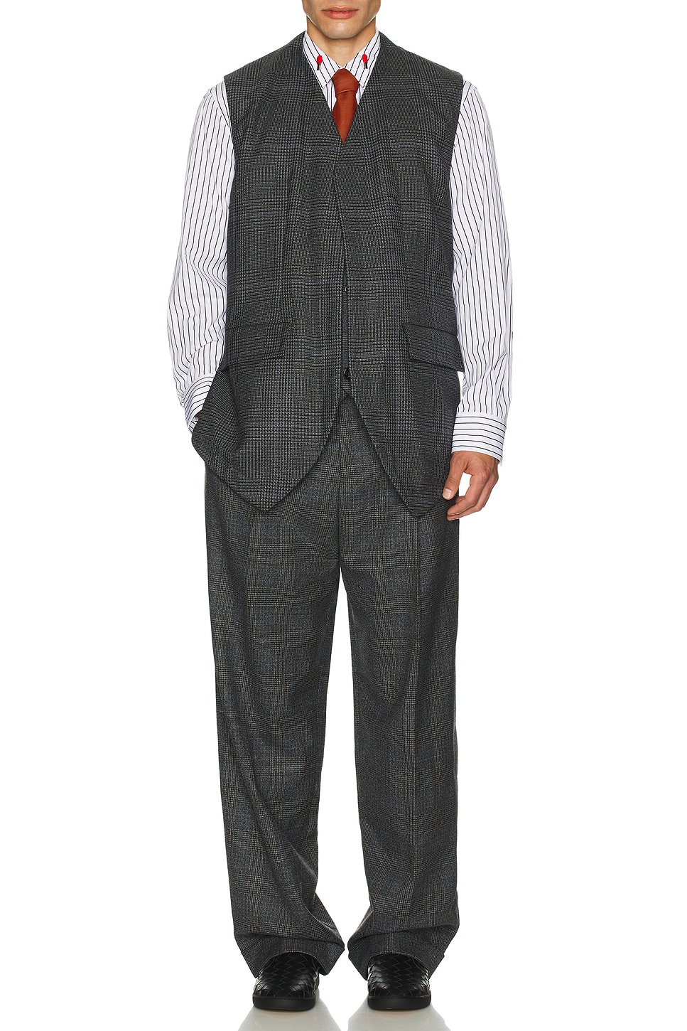 Image 1 of Bottega Veneta Wool Prince Of Wales One Pleat Trousers in Black, Chalk, & Blue