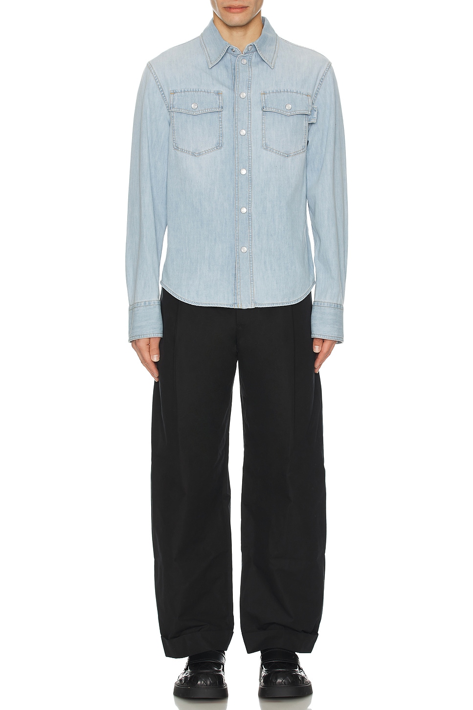 Image 1 of Bottega Veneta Bleached Light Denim Shirt in Light Bleach