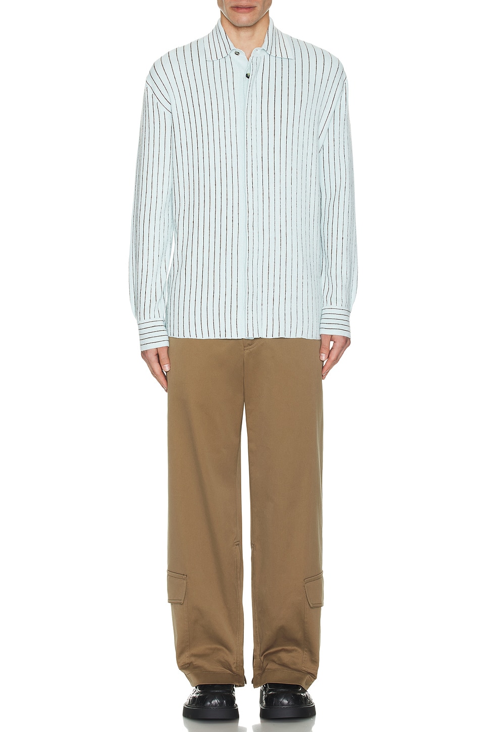 Image 1 of Bottega Veneta Pinstripes Shirt in Bubble & Dark Chestnut