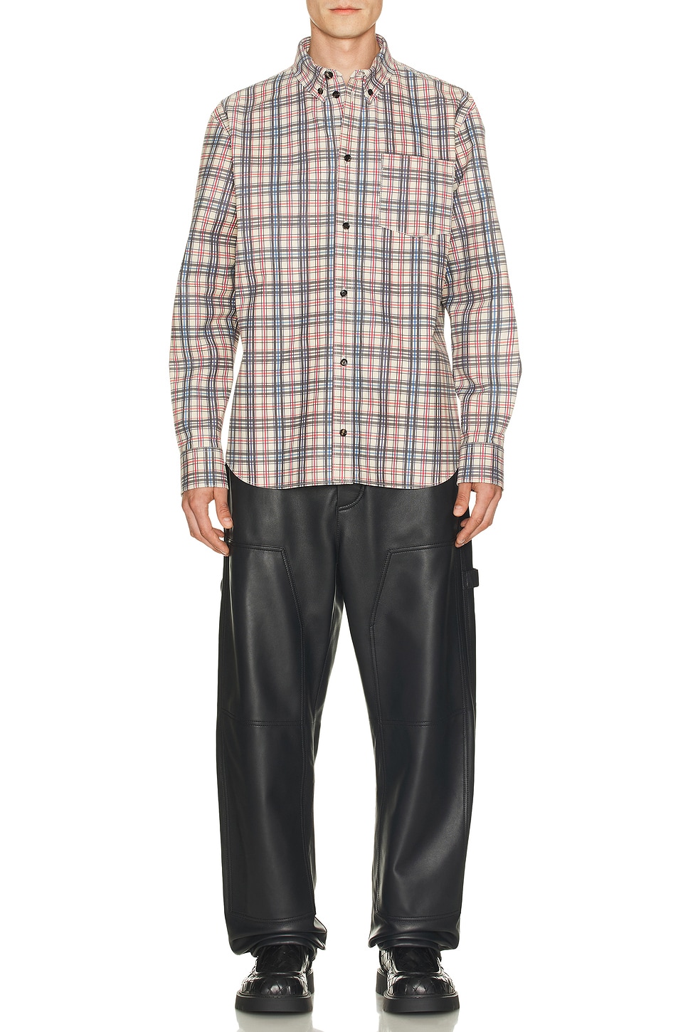 Image 1 of Bottega Veneta Bold Check On Nubuck Shirt in Birch & Fondant