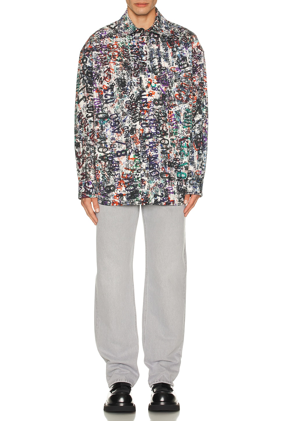 Image 1 of Bottega Veneta Wool Memory Print Shirt in Chalk & Multicolor