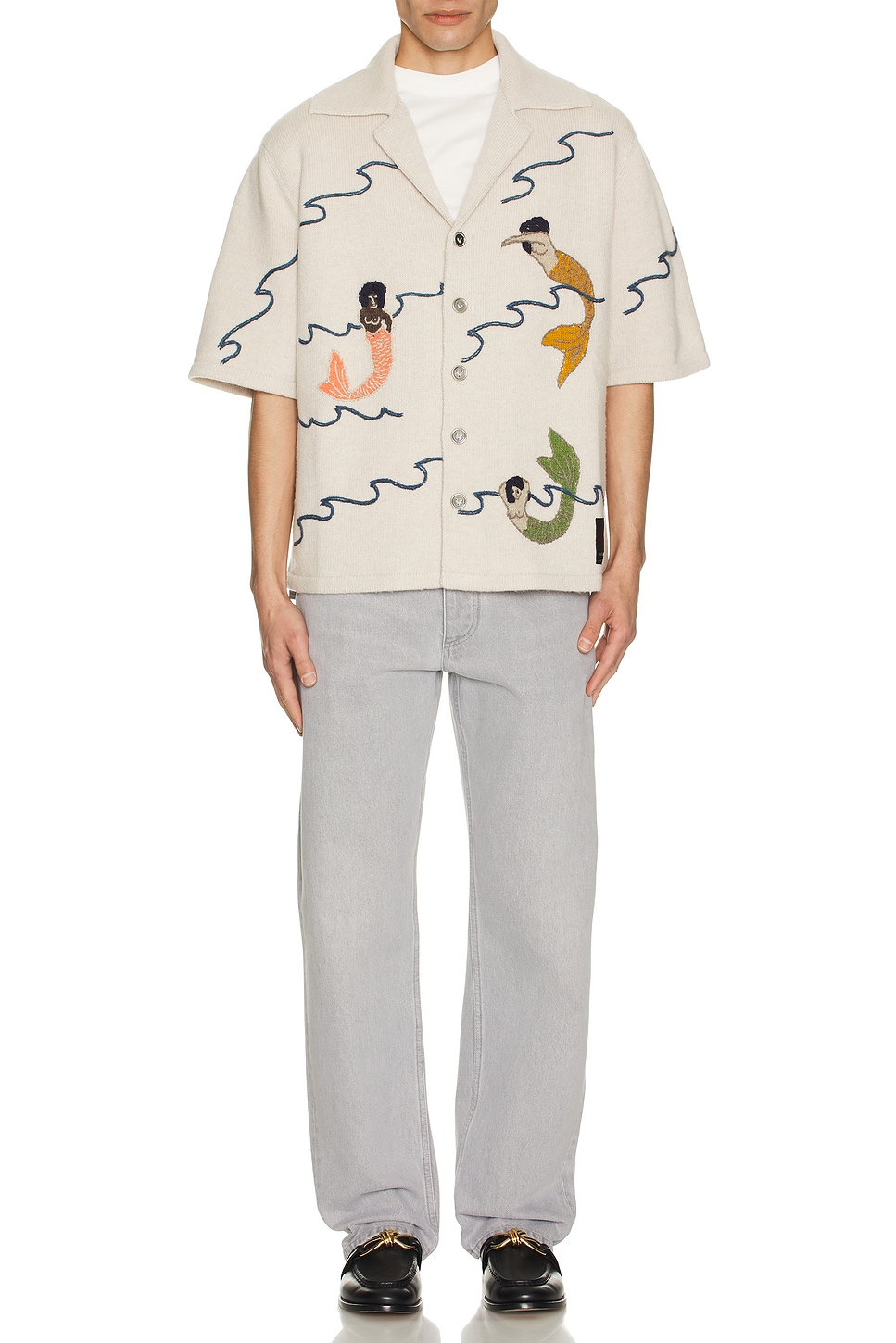 Image 1 of Bottega Veneta Button Down Mermaid Shirt in Dove & Multicolor