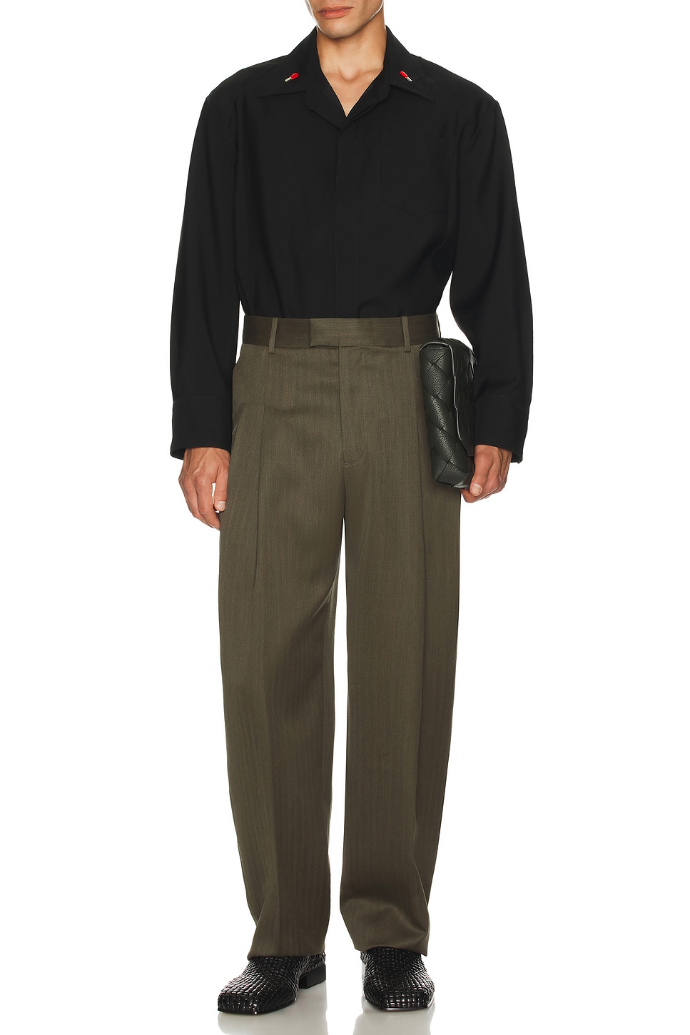Image 1 of Bottega Veneta Matches Detail Light Wool Long Sleeve Shirt in Black