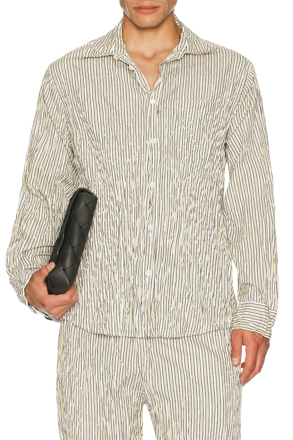 Image 1 of Bottega Veneta Crushed Tech Cotton Poplin Shirt in Beige, White, & Black