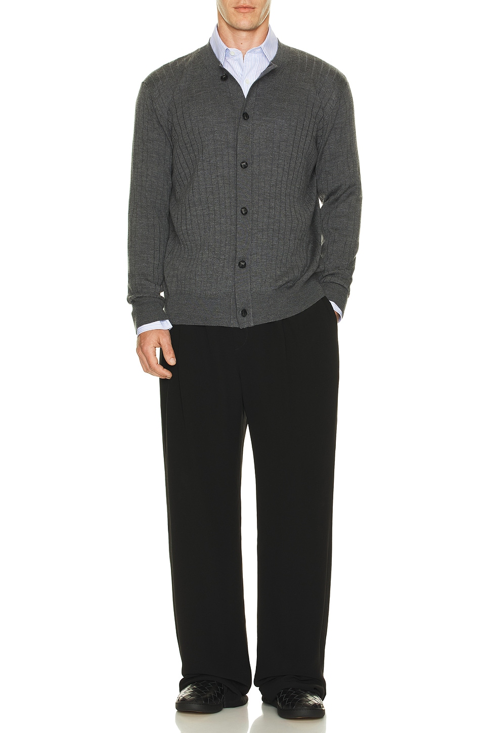 Image 1 of Bottega Veneta Cotton Poplin Stripe Shirt in White & Blue