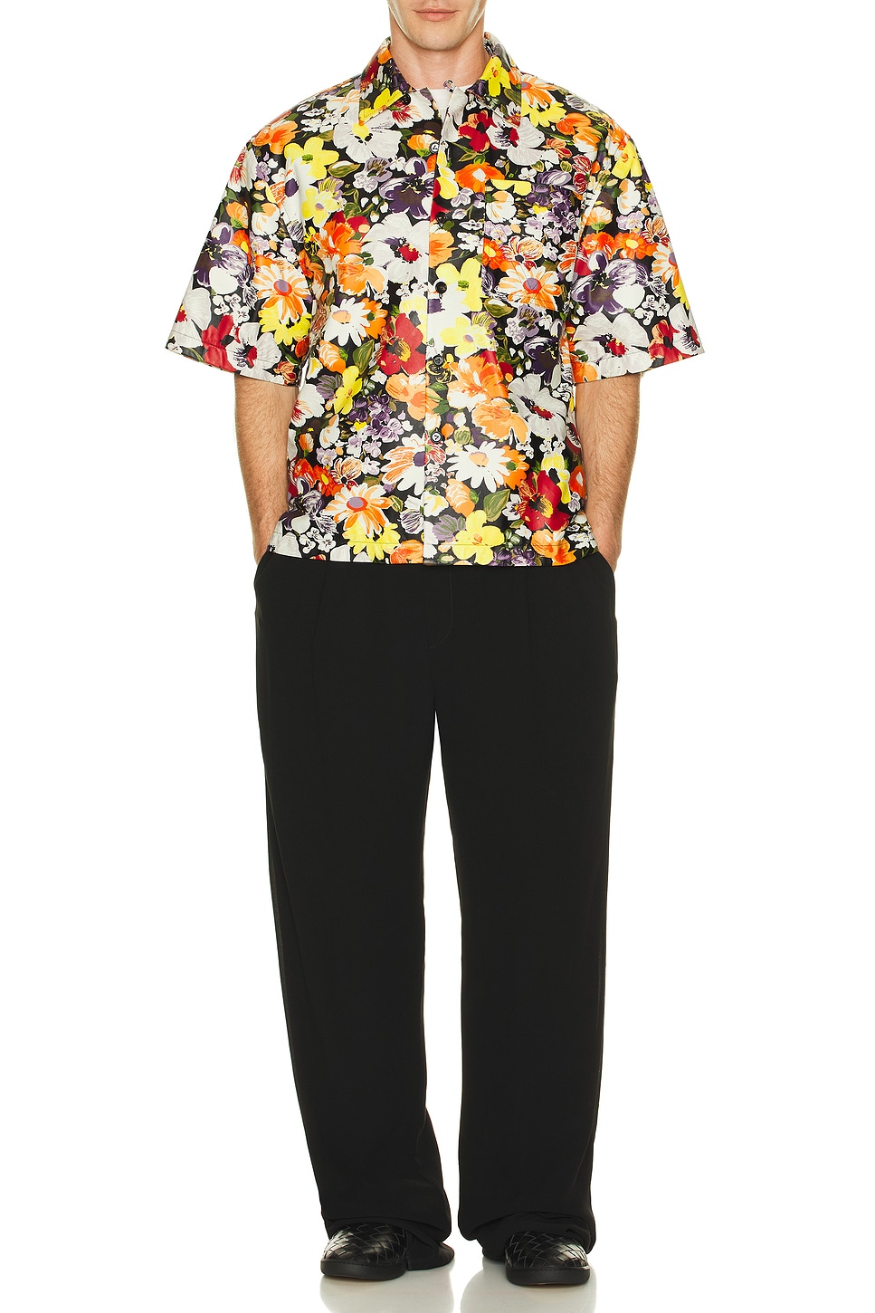 Image 1 of Bottega Veneta Floral Printed Leather Short Sleeve Shirt in Multicolor
