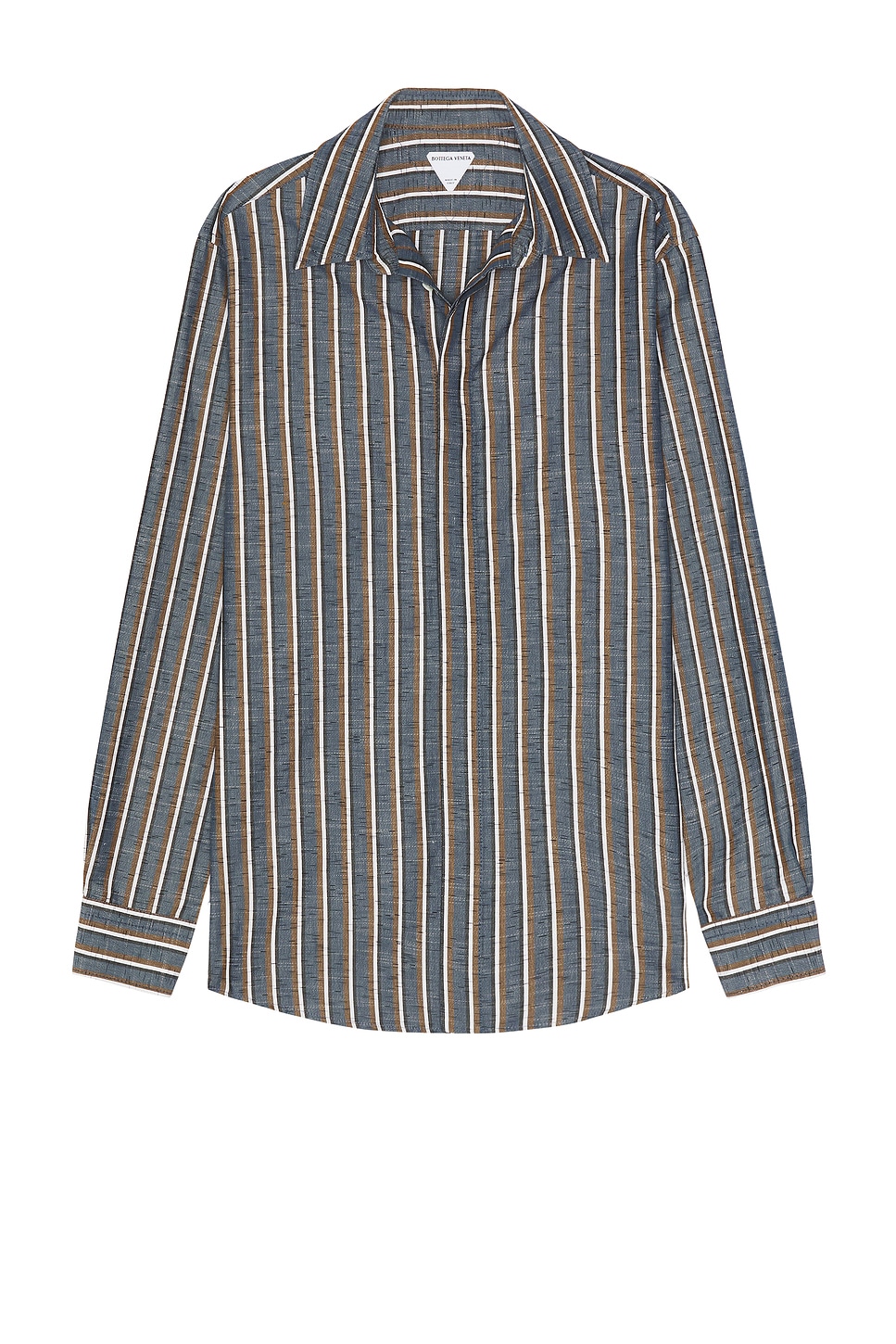 Bold Botton Linen Stripe Shirt in Blue