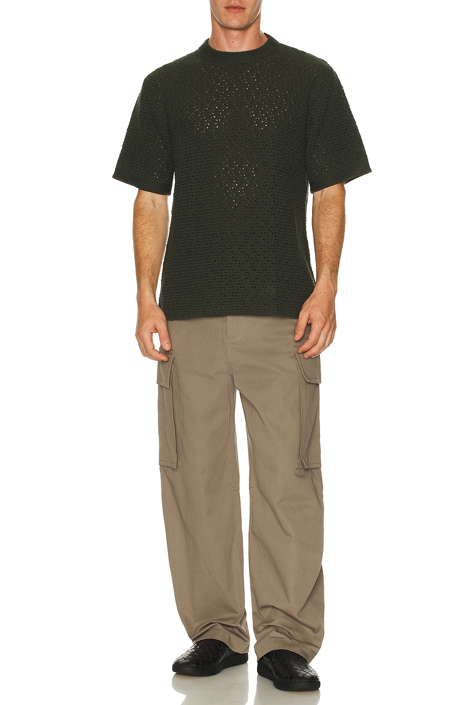 Image 1 of Bottega Veneta Cotton Crochet Knit Tee in Shrub