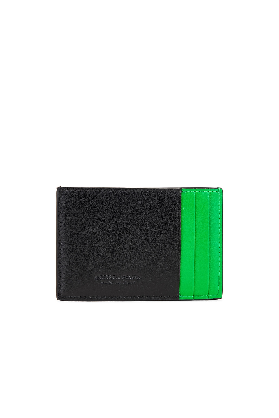 Shop Bottega Veneta Cassette Credit Card Case In Black & Parakeet