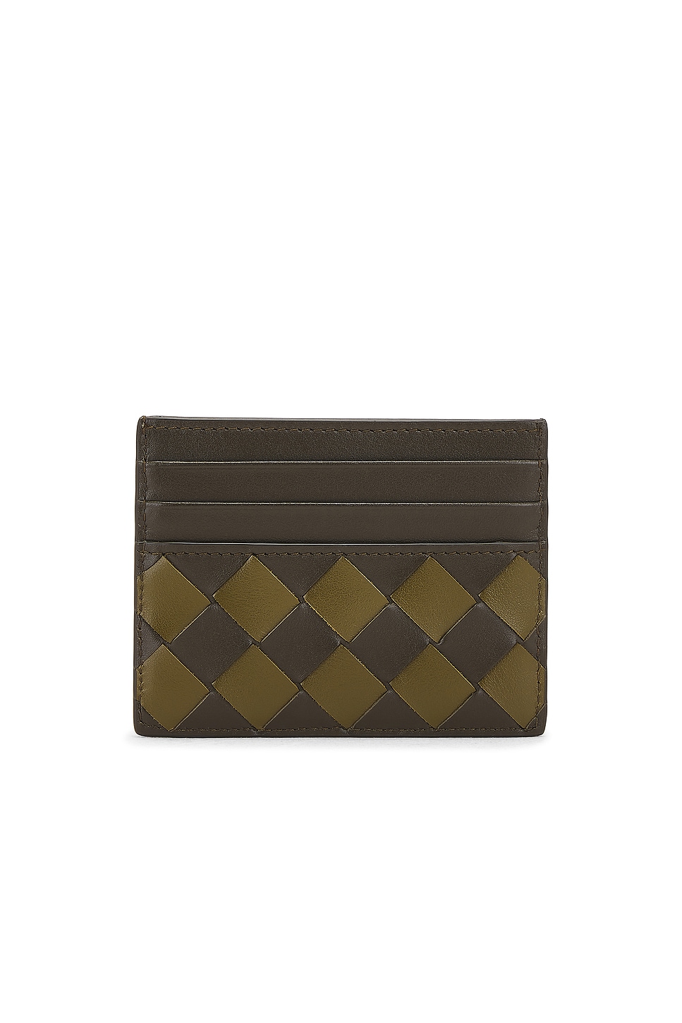 Shop Bottega Veneta Intrecciato 15 Credit Card Case In Kaki & Olive Oil